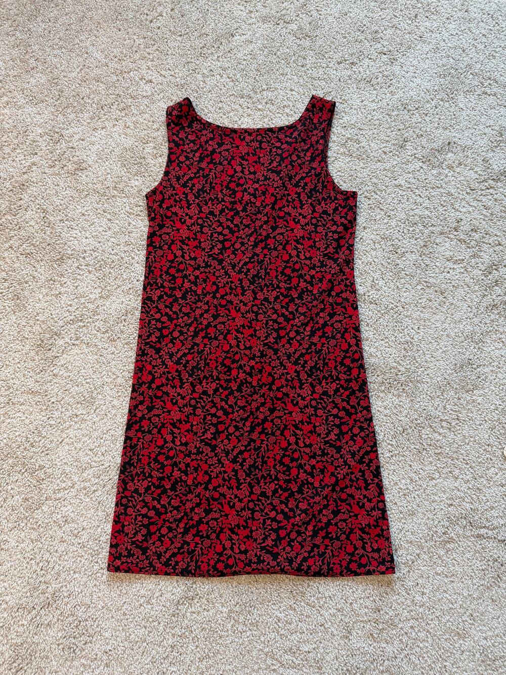 Vintage G.A.S. Red Black Floral Sleeveless Mini Dress Y2K Whimsygoth 90s Indie